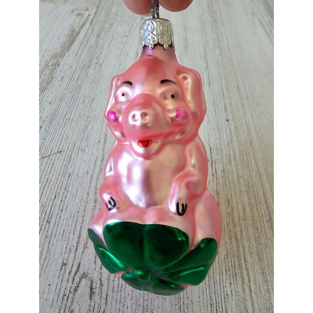 Vintage inge glas pig shamrock 4 leaf clover ornament St Patrick's Day spring Ge